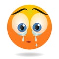 Crying emoji. Yellow funny face. Round character with bif eyes. Royalty Free Stock Photo